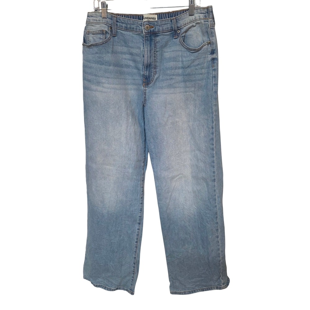 No Boundaries Womens Light Wash Straight Leg Jeans Elastic Back Waist L 12-14